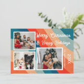 Psychedelische Retro Wave Drie Foto's van Kerstmis Feestdagenkaart (Staand voorkant)
