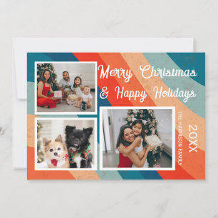 Psychedelische Retro Wave Drie Foto's van Kerstmis Feestdagenkaart
