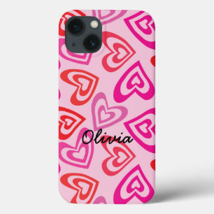Psychedelische Rode en Roze Harten Naam  Case-Mate iPhone Case