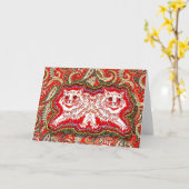 Psychedelische rode katten (Louis Wain) Kaart (Gele Bloem)