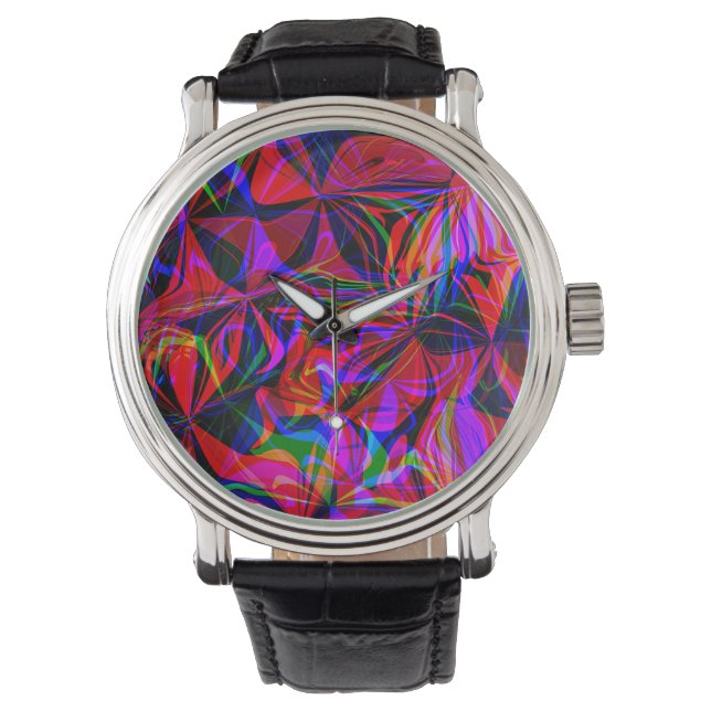 Psychedelische Rode Mix Abstract Kleurrijk Horloge (Voorkant)