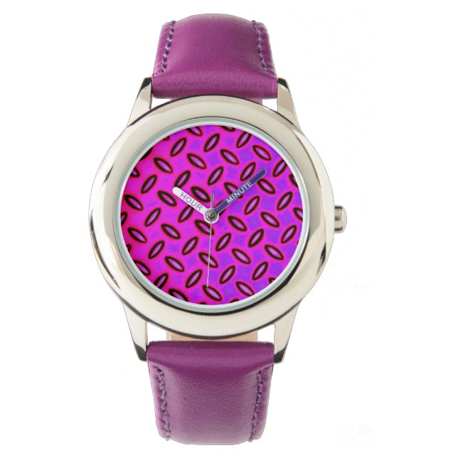 Psychedelische roze horloge met patroon (Voorkant)