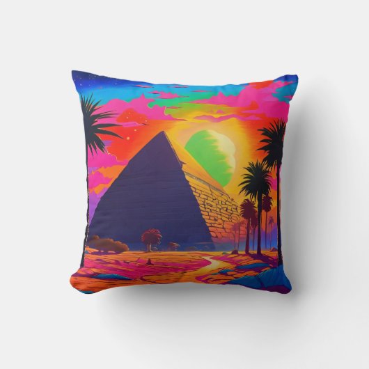 Psychedelische Roze Oranje Egyptische Piramide Kussen (Voorkant)