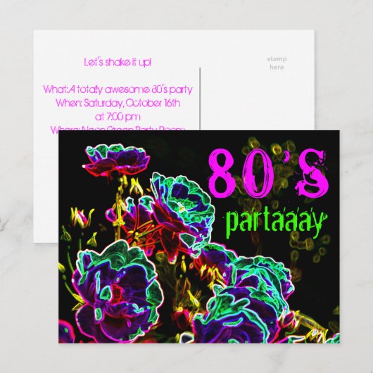 Psychedelische Rozen van 80-partijen Neon Black Pa Uitnodiging Briefkaart (Voorkant / Achterkant)