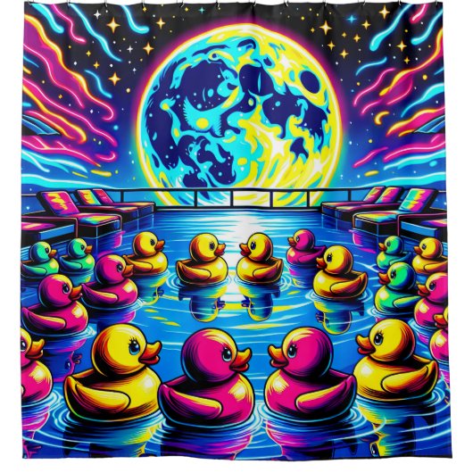 Psychedelische Rubber Ducky Adventures Douchegordijn (Voorkant)