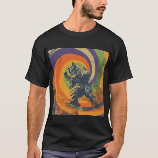 Psychedelische Ruimtekater – Trippy Astronaut Post T-shirt (Voorkant)