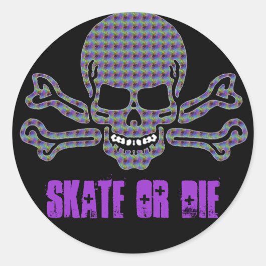 Psychedelische schedel en gekruiste botten ronde sticker (Voorkant)