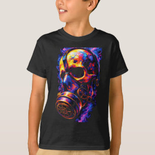 Psychedelische Schedel Gas Masker Vlam Wervelwind T-shirt