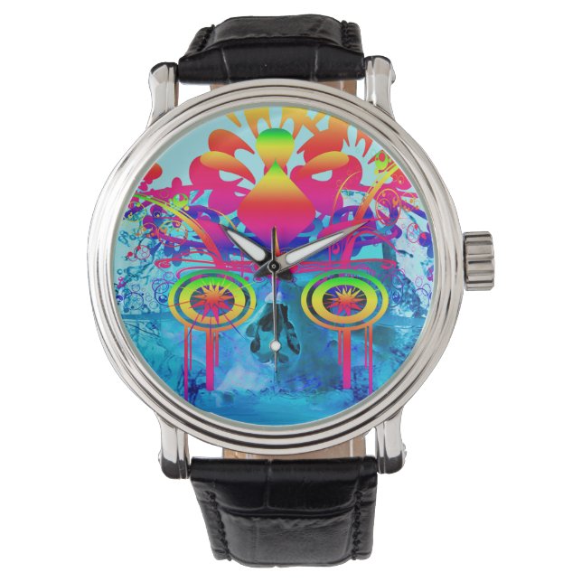 Psychedelische Schedel Horloge (Voorkant)