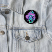 Psychedelische schedel ronde button 5,7 cm (In situ)