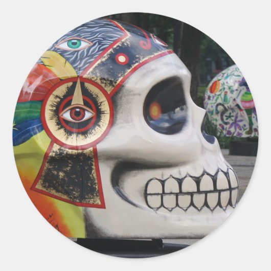 psychedelische schedel ronde sticker (Voorkant)