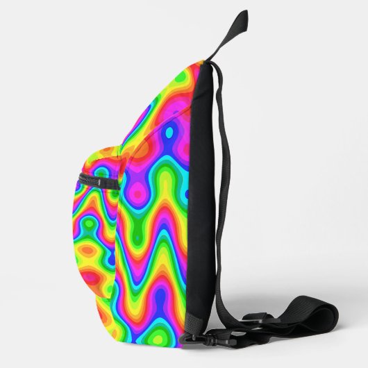 Psychedelische schoudertas met neon spiraalpatroon sling bag (Rechts)