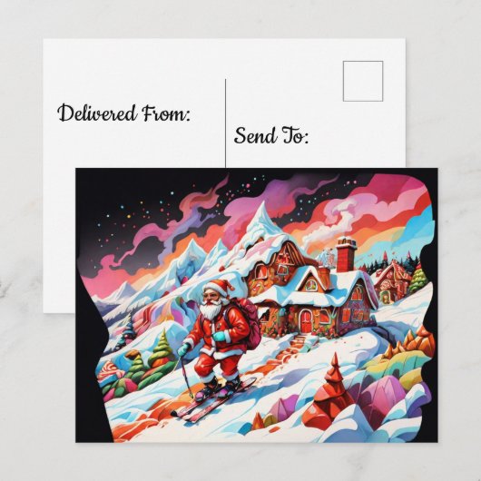 Psychedelische Skiën Kerstman Feestdagenkaart (Voorkant / Achterkant)