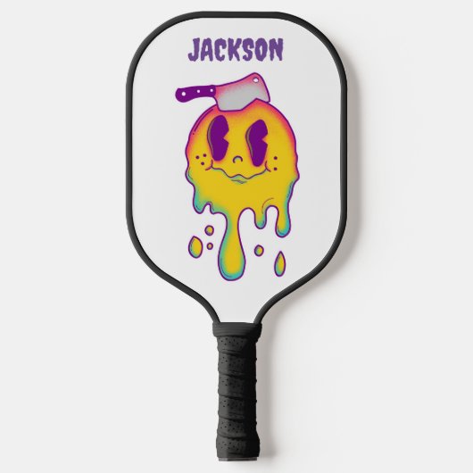 psychedelische smiley en schedelaangepaste naam pi pickleball paddle (Voorkant)