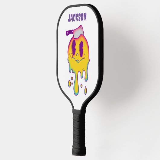 psychedelische smiley en schedelaangepaste naam pi pickleball paddle (Links)