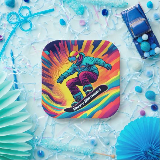 Psychedelische Snowboarder Verjaardagspapier Bord (Feest)