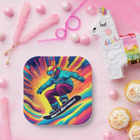Psychedelische Snowboarder Verjaardagspapier Bord (Feest)