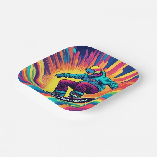 Psychedelische Snowboarder Verjaardagspapier Bord (Gebogen)