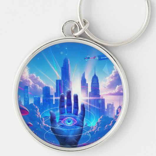 Psychedelische stadsgezicht Sleutelhanger | Derde  (Voorkant)