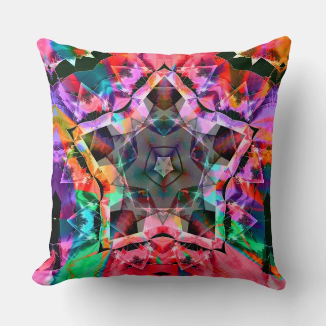 Psychedelische ster met rode delen en neonschaduwe kussen (Voorkant)