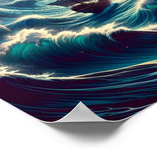 Psychedelische stormachtige Zee nevel Poster (Hoek)