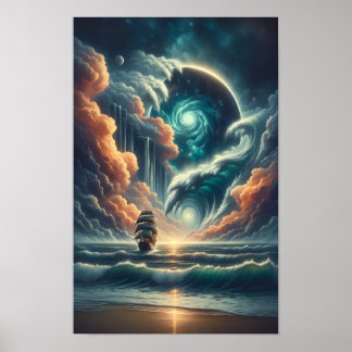 Psychedelische stormachtige Zee nevel Poster