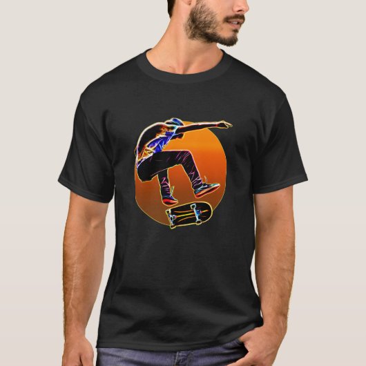 Psychedelische stromende skateboarder met skateboa t-shirt (Voorkant)