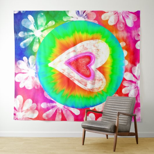 Psychedelische stropdas kleurstof hart wandkleed (In Situ (horizontaal))