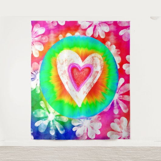 Psychedelische stropdas kleurstof hart wandkleed (Voorkant)