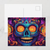 Psychedelische Sugar Skull Art - Dag van de Doden Briefkaart (Voorkant / Achterkant)