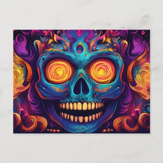 Psychedelische Sugar Skull Art - Dag van de Doden Briefkaart (Voorkant)