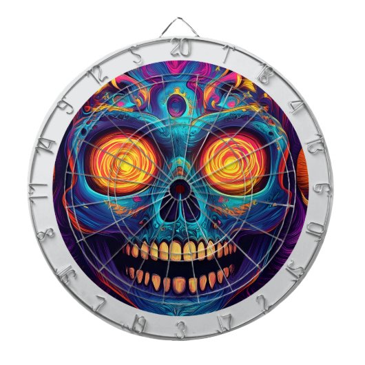 Psychedelische Sugar Skull Art - Dag van de Doden Dartbord (Voorkant)
