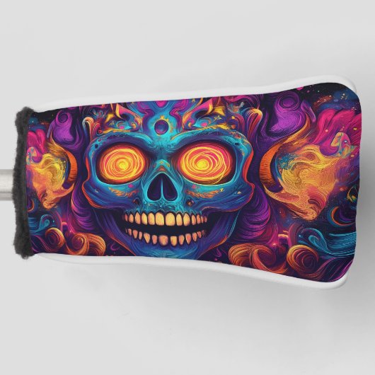 Psychedelische Sugar Skull Art - Dag van de Doden Golfheadcover (Voorkant)