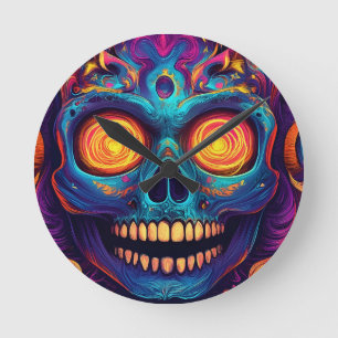 Psychedelische Sugar Skull Art - Dag van de Doden Ronde Klok