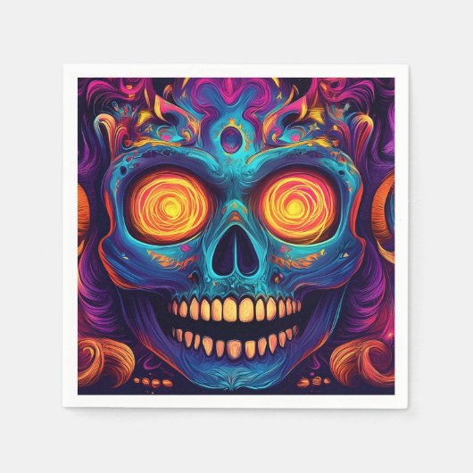 Psychedelische Sugar Skull Art - Dag van de Doden Servet (Voorkant)