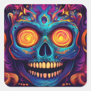 Psychedelische Sugar Skull Art - Dag van de Doden Vierkante Sticker