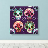 Psychedelische Suikerkunst Schedels Canvas Afdruk (Insitu (Houten vloer))