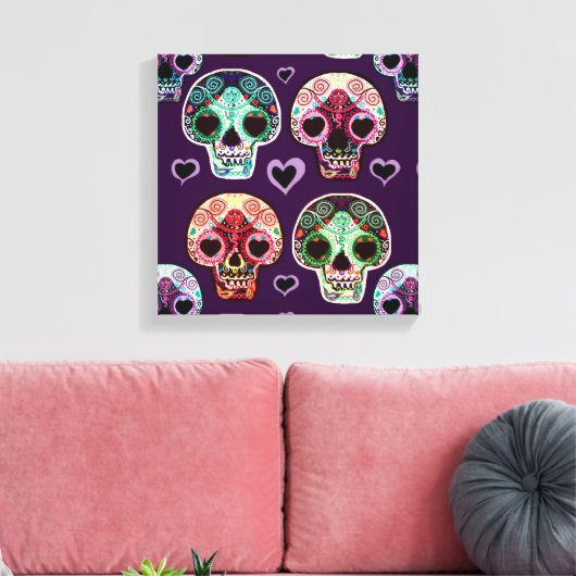 Psychedelische Suikerkunst Schedels Canvas Afdruk (Insitu (Woonkamer))