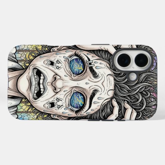 Psychedelische Surrealistische Gezicht iPhone Case (Achterkant (horizontaal))