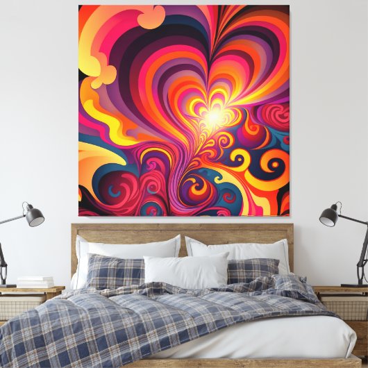Psychedelische surrealistische werveling hartpatro canvas afdruk (Insitu (Slaapkamer))