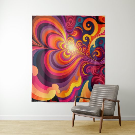 Psychedelische surrealistische werveling hartpatro wandkleed (In situ)