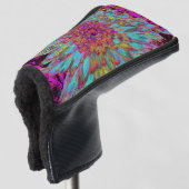 Psychedelische Tealblauwe Abstracte Sierdahlia Golfheadcover (3/4 voorkant)