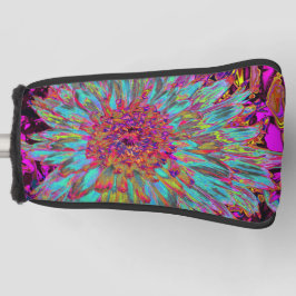 Psychedelische Tealblauwe Abstracte Sierdahlia Golfheadcover