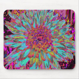 Psychedelische Tealblauwe Abstracte Sierdahlia Muismat