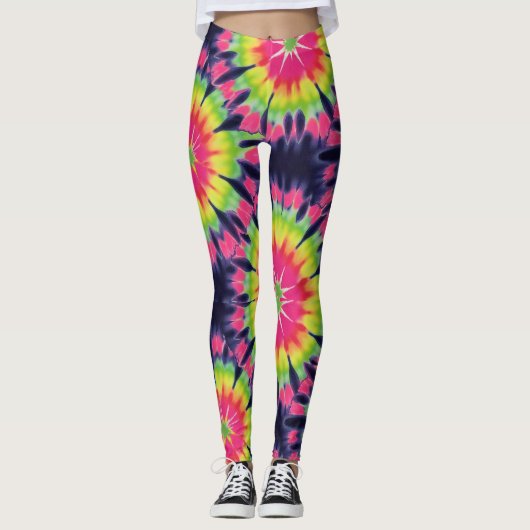 Psychedelische Tie Dye Effect Naadloos Patroon Leggings (Voorkant)