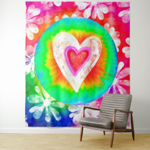 Psychedelische tie dye hart wandkleed
