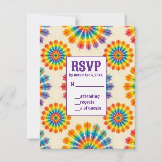Psychedelische Tie-Dye RSVP-kaarten RSVP Kaartje (Voorkant)