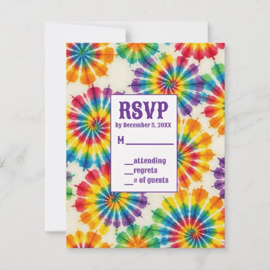 Psychedelische Tie-Dye RSVP-kaarten RSVP Kaartje (Voorkant)