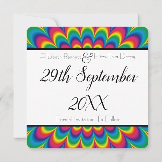Psychedelische Tie Dye Save The Date (Achterkant)