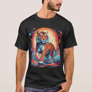 Psychedelische tijger in levendig oerwoud t-shirt